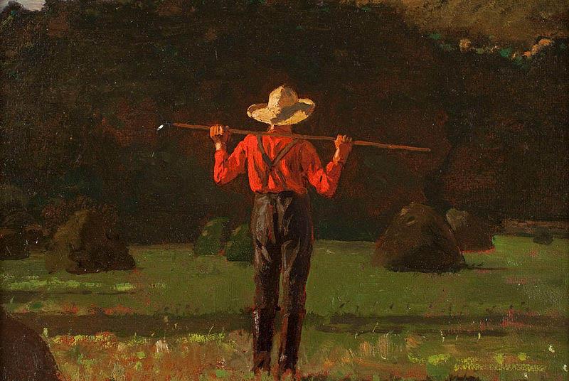 Winslow Homer Farmer with a Pitchfork, oil on board painting by Winslow Homer